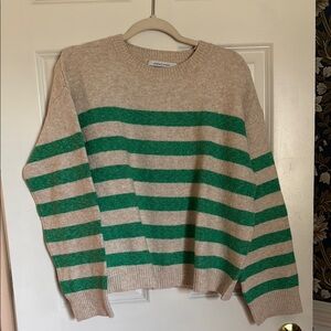 Striped Green and Tan Women's Sweater
